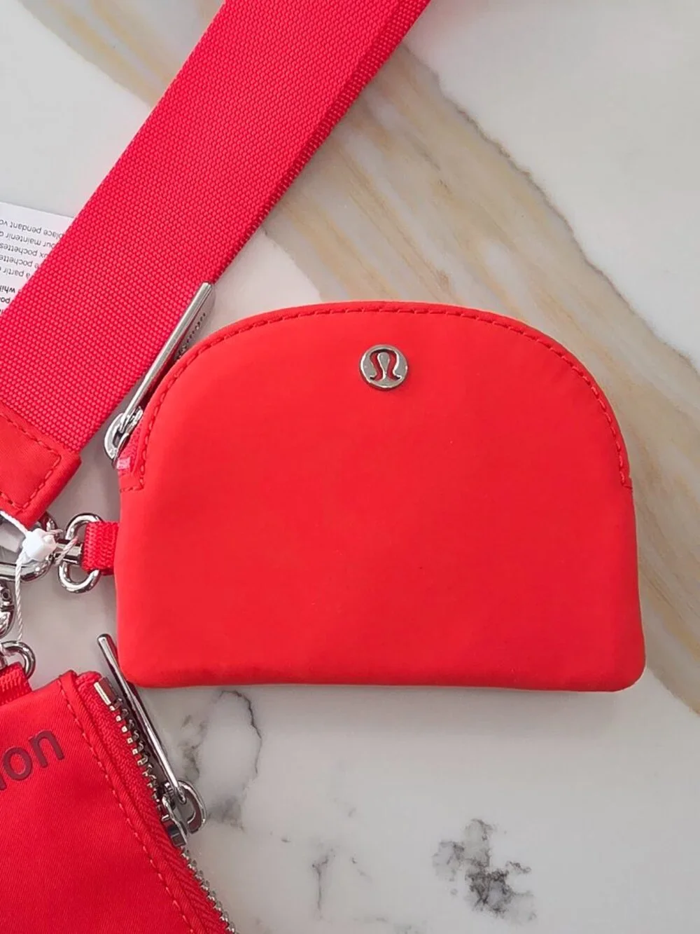 NWT Lululemon Dual Pouch Wristlet - Cherry/ Silver Accent Wordmark